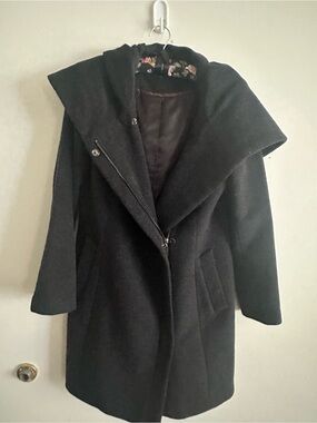 Cole Haan Charcoal Gray Asymmetrical Hooded Wool Blend Coat size 8